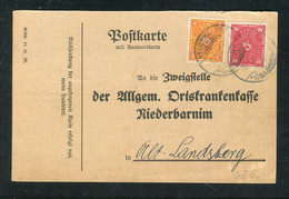 Deutsches Reich / 1923 / Postkarte Mit Zudruck (Anmeldung) An AOK Alt-Landsberg (1/621) - Storia Postale