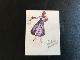 Mini Carte - Souhaits Sinceres - Belle Demoiselle - 1918 - Autres & Non Classés