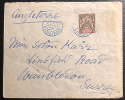 France Colonies Lettre Madagascar 1906 N°35 Oblitéré En Bleu De Mahanoro Pour L'Angleterre Wimbledon TTB - Brieven En Documenten