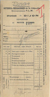 1935 Récépissé Facture Colis Postal / Autobus Messageries Côte D'Or PLM / Dijon Petite Vitesse - Cartas