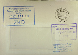 Brief Mit ZKD-Kastenstempel "Versorgungskontor Papier Und Bürobedarf Berlin 1017 BERLIN" Vom 19.3.68 Nach Coswig - Briefe U. Dokumente