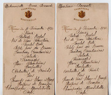 VP18.860 - REIMS - 2 Menus / Champagne Montebello - Mr & Melle DECANTE Ou DECAUTE - Menus