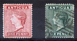 ANTIGUA 1873-76 Wmk CC Perf.14 -  Yv.6-7 (Mi.4C-5C, Sc.8,11) - 1858-1960 Colonia Británica