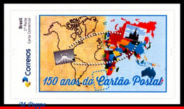 Ref. BR-V2019-61 BRAZIL 2019 - 150 YEARS OF THE POSTCARD, , WORLD MAP, POSTCROSSING, MNH, POST 1V - Personalisiert