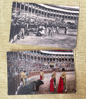 Corrida De Toros, Bull Fight, Quite De Caballo, La Puntilla, Lot De 2 Cartes Postales, Lot Of 2 Postcard - Corrida