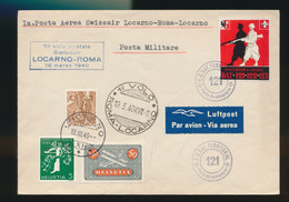 POSTA MILITARE - Ia. POSTA AEREA SWISSAIR LOCARNO - ROMA - LOCARNO - LUFTPOST    2 SCANS - Annullamenti