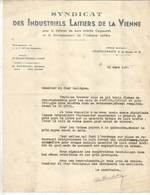 Courrier Commercial, SYNDICAT DES INDUSTRIELS LAITIERS De La Vienne , 1944 ,Chatellerault,  Frais Fr 1.85 E - Food