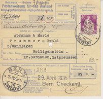 Schweiz, 29.4.1935, Kreuz Gelocht, Postanweisung Für Ausland, Bern Checkamt, Siehe Scans! - Covers & Documents