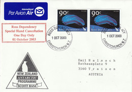 Ross Dependency 2003 Cover Ca Scott Base Manager / Special Hand Ca One Day Only Ca Ross 1 OCT 2003 (GPA124C) - Storia Postale