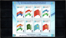 Tajikistan 2021 . 20th Anniversary Of Shanghai Cooperation Organization II (Flags). Imperf. M/S Of 8 - Tadjikistan