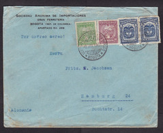 Colombia: Airmail Cover To Germany, 1931, 4 Stamps, Scadta Airlines, Aviation, Label At Back, Rare (damaged, See Scan) - Colombia