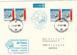 New Zealand 2008 20Y Antarctic Protection Society 4v On Cover Ca Christchurch 8 AUG 2008 (GPA128C) - Events & Gedenkfeiern