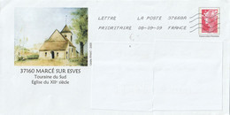 LETTRE CIRCULÉE PRÊT A POSTER -DEP. 37- MARCE-SUR-ESVES -REPIQUAGE MARIANNE DE BEAUJARD - REF MS - PAP: Aufdrucke/Beaujard