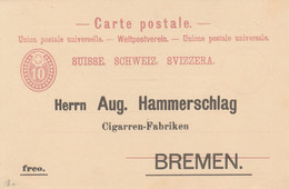1892> 10c Privatganzsachen "Herrn AUG. HAMMERSCHLAG" Advertising Postcard 'Carte Postale' (?) Zum 28B ?, Mint Unused - Entiers Postaux