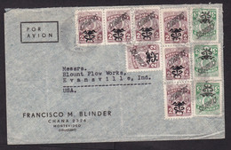 Uruguay: Airmail Cover To USA, 1940s, 10 Stamps, Overprint, Inflation? (minor Damage) - Uruguay