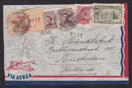 Uruguay: Registered Airmail Cover To Netherlands, 1950, 4 Stamps, History, Cheap Perforation, R-label (minor Damage) - Uruguay