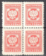 Poland 1950-54 - Official Stamps - Mi.26 - Block Of 4 - MNH(**) - Officials