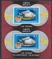 SPACE - HUNGARY - Apollo 16 - S/S Perf.+imperf. MNH - Sammlungen