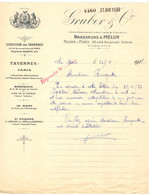 FRANCE COURRIER 1933 A ENTÊTE COMMERCIALE GRUBER BRASSEURS A MELUN  1933-BOISSON BIERE- - Alimentos