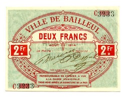 1914-1918 // VILLE DE BAILLEUL (Nord 59) // Août 1914 // Bon De Deux Francs - Bonds & Basic Needs