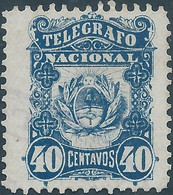 ARGENTINA,1887 Telegrafo,National Telegraph Stamp,40c Deep Blue-Mint - Telegraafzegels