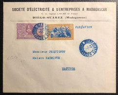 MADAGASCAR Lettre N°167 & 171 Oblitérés Du Dateur En Bleu De Diego Suarez Pour Majunga TTB - Lettres & Documents