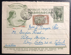 MADAGASCAR Entier Lettre 50c Vert + N°108 Oblitérés Du Dateur D'Ambositra Pour LONDRES TTB - Storia Postale