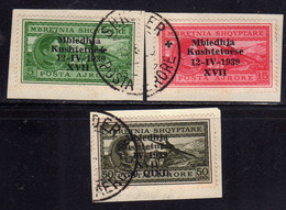 ALBANIA 1939 POSTA AEREA AIR MAIL ASSEMBLEA COSTITUENTE SERIE COMPLETA COMPLETE SET USATA SU FRAMMENTO USED - Albanie