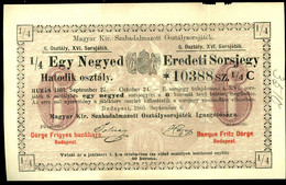 Eredeti Sorsjegy Egy Negyeg Billet De Loterie 1905 Lottószelvény - Biglietti Della Lotteria