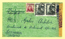 1938 Lettre Poste Aérienne Vers Belgique, Bande Censure Et Cachet - Republikeinse Censuur