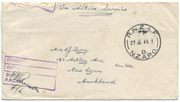1945 NLLES HEBRIDES LETTRE EN FRANCHISE D'UN MILITAIRE NEO-ZELANDAIS OBL R.N.Z.A.F. 27 JL 45 B N.Z.A.P.O. POUR AUCKLAND - Covers & Documents