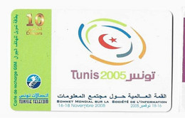 TUNISIE CARTE RECHARGE TUNISIE TELECOM 10 Dinars TUNIS 2005 SOMMET MONDIAL De L'INFORMATION - Tunesië