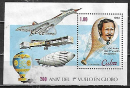 1983 Cuba Espacio 200 Aniv. Primer Vuelo En Globo 1 Block - América Del Norte