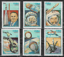 1986 Cuba Espacio XXV Aniv. Primer Hombre En El Espacio 6v. - América Del Norte