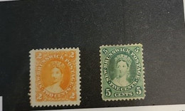 O) 1863 NEW BRUNSWICK, BRITISH PROVINCE, QUEEN VICTORIA, SCT 7 2c Orange, SCT 8 5c Yellow Green, XF - Ungebraucht