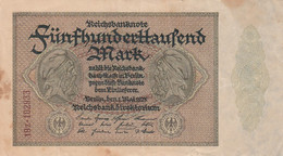 Germany #88b, 500,000 Marks 1.5.1923 Reichsbanknote Small Serial # At Left On Front Only Banknote Currency - 500.000 Mark