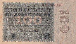 Germany #107a, 100 Million Marks 22.8.1923 Reichsbanknote Oak Leaves Watermark Banknote Currency - 100 Millionen Mark