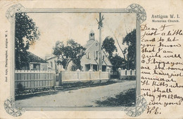 Antigua Moravian Church  Undivided Back José Anjo  1908 St Kitt's Cancel . Crease Top Left Corner - Antigua Und Barbuda