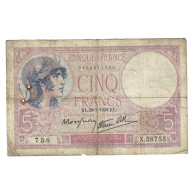 France, 5 Francs, Violet, 1939, 1939-07-27, TB, Fayette:4.2, KM:83 - 5 F 1917-1940 ''Violet''