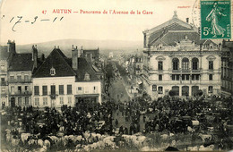 Autun * Le Panorama De L'avenue De La Gare * Marché Foire Aux Bestiaux * Le Théâtre - Autun