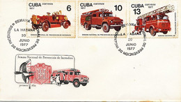 Envelope 1 Er Jour Pompiers Cuba 1977 3 Timbres Firemen Bomberos  First Day Cover - Firemen