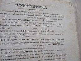 JF  Hérault   Vendargues Convention Lisbonne Carcassonne/Robert Couverture Tirage De La Classe 1837 Conscrits En L'état - Manuscritos