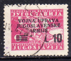 ISTRIA E LITORALE SLOVENO 1947 FRANCOBOLLI DI YUGOSLAVIA LIRE 10 SU 9d USATO USED OBLITERE' - Ocu. Yugoslava: Litoral Esloveno