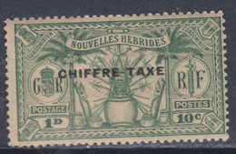 Nouvelles Hébrides Taxe N° 1 XX  Surcharge Française : 1p - 10 C. Vert  Sans Charnière ,faible Rousseur SinonTB - Unused Stamps