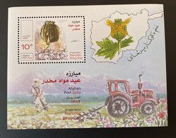 Afghanistan 2003 Mi. Bl. A121 Souvenir Sheet Struggle Against Narcotic Drug Day Tracteur Traktor Agriculture Map Karte - Afghanistan