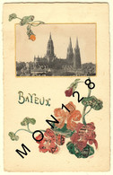 BAYEUX (14)  L'EGLISE - (LES FLEURS SONT DES TIMBRES POSTES COLLES) - Bayeux