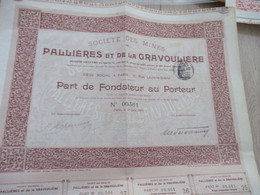 Part De Fondateur Société Des Mines De Pallières Et De Gravoulière - Mijnen