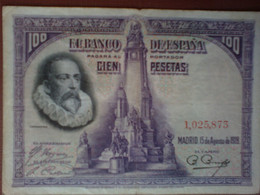 100 Pesetas - El Banco De Espana - 1,025,873 - Madrid 15 De Agosto De 1928 - Cervantes - Cien Pesetas - 100 Pesetas
