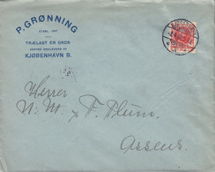 Denmark P. GRØNNING Vestre Boulevard 40, Trælast En Gros (Wood) Brotype Ia KJØBENHAVN X. 1908 Cover Brief ASSENS (Arr.) - Lettres & Documents