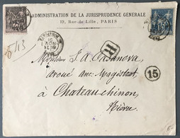 France N°90 Et 97 Sur Enveloppe Recommandée 21.11.1891 Pour Chateau-Chinon - (B4009) - 1877-1920: Période Semi Moderne